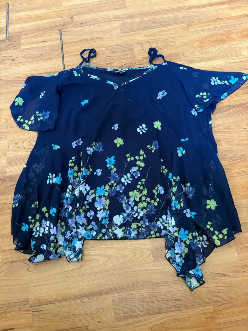 Unique Spectrum Navy Blue Floral Cold-Shoulder Camisole